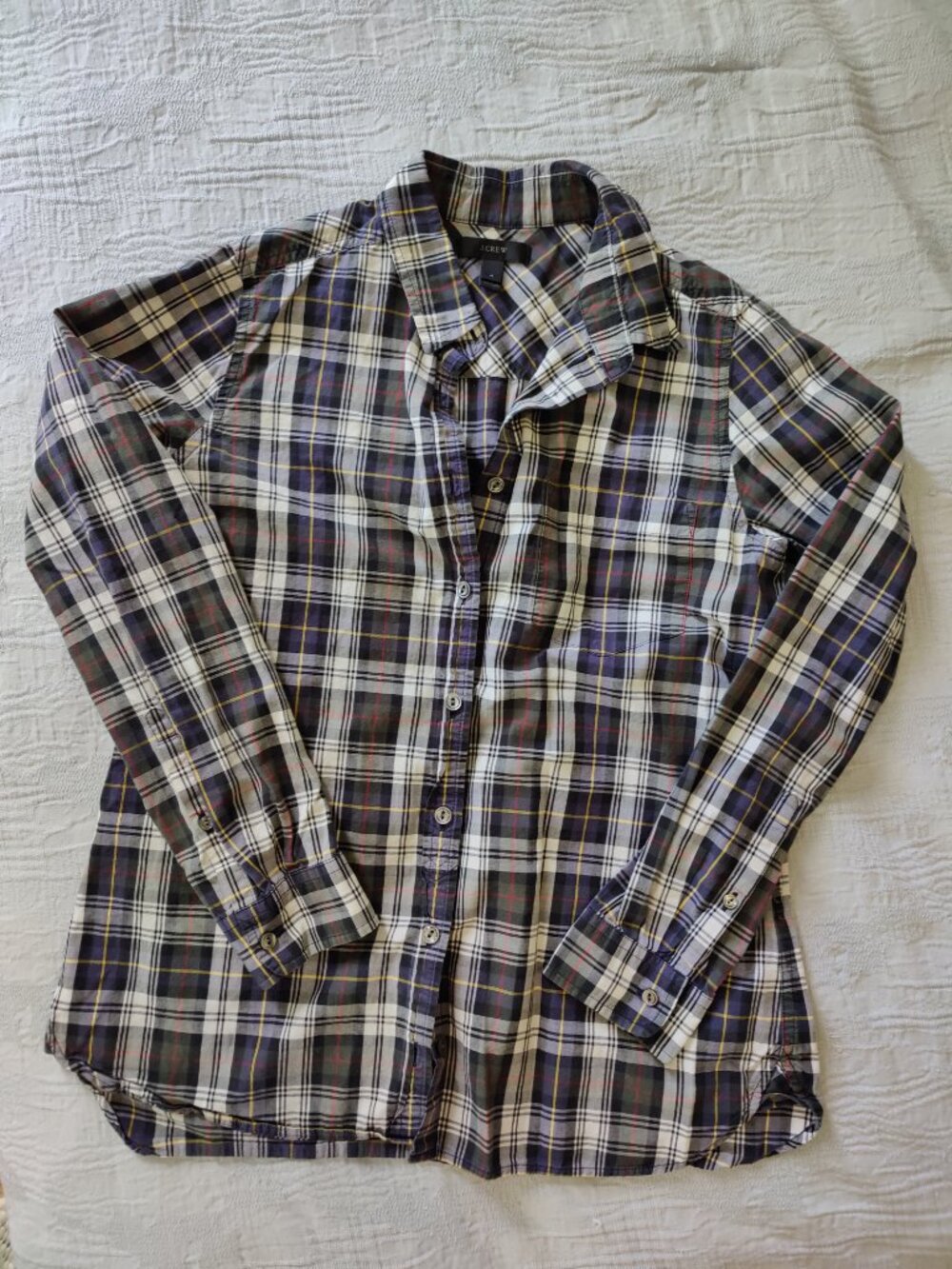 J. Crew Navy Gray Plaid Shirt with Pocket Size 4